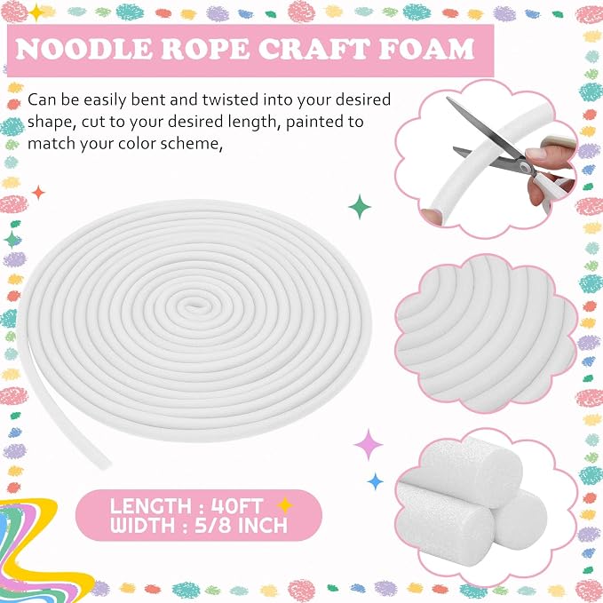 Frienda 5/8 Inch x 40 Ft White Foam Noodles