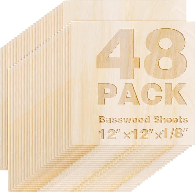 48 Pack Basswood Sheets 12"x12"x1/8", 3mm Basswood