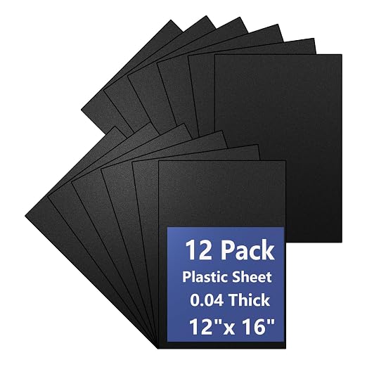 12 Pack Black Plastic Sheet 12x16x0.04 in Flexible High Tensile Plastic Sheets