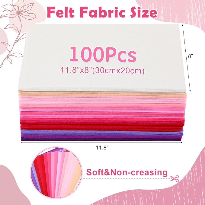 Tegeme 100 Pcs 8 x 12 Inches Felt Fabric Sheet