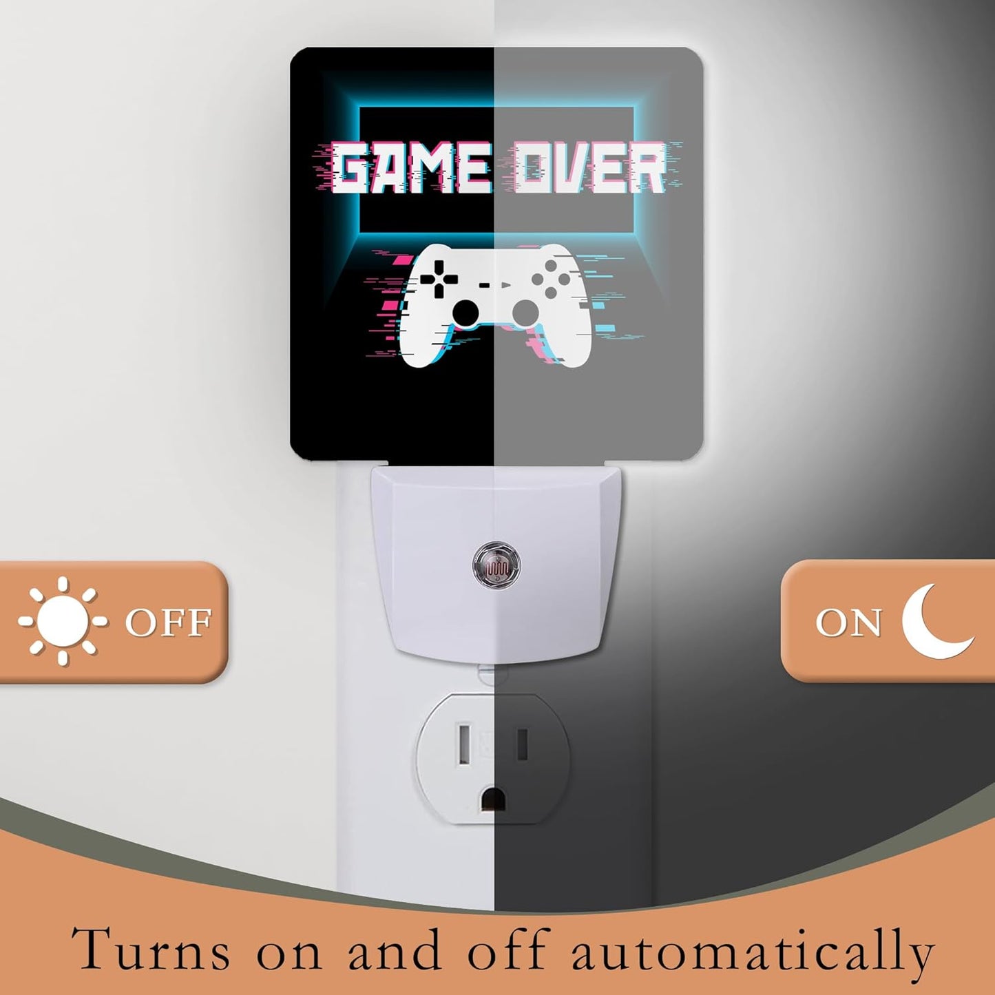 Gamer Game Controller Night Light,Game Over Night Lights Plug into Wall for Boys Girls Bedroom Decorative Half Round Nightlight Led Lamp 0.5W Sleep Friendly
