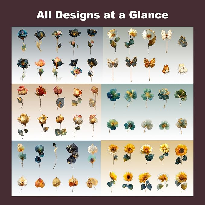 60PCS Botanical PET Stickers Set – Waterproof Flower and Butterfly Designs