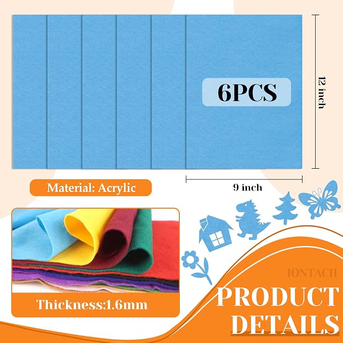 IONTACH 9" X 12" Soft Felt Sheets 1.6mm Thick | Felt Fabric