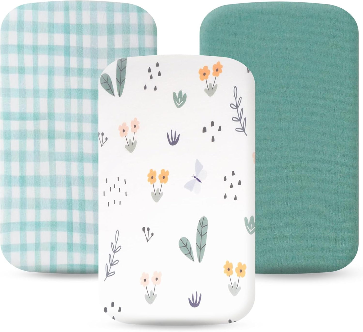 100% Jersey Cotton Bassinet Sheets 20"x33" Fits Baby Delight, Fodoss, Dream On Me Skylar and Most Rectangle Bedside Sleeper, Super Soft Breathable Fitted Sheets, 3 Pack, Green