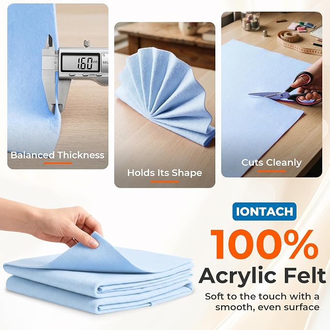 IONTACH 18" X 18" Soft Felt Sheets 1.6mm Thick | Acrylic Felt Fabric Sheets