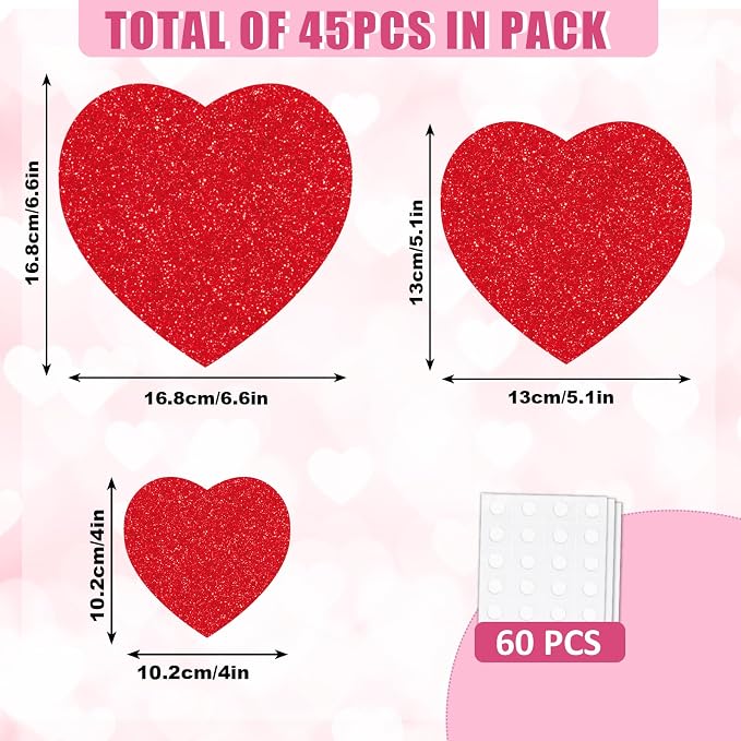 JarThenaAMCS 45Pcs Valentine's Day Glitter Heart Paper Cut-Outs