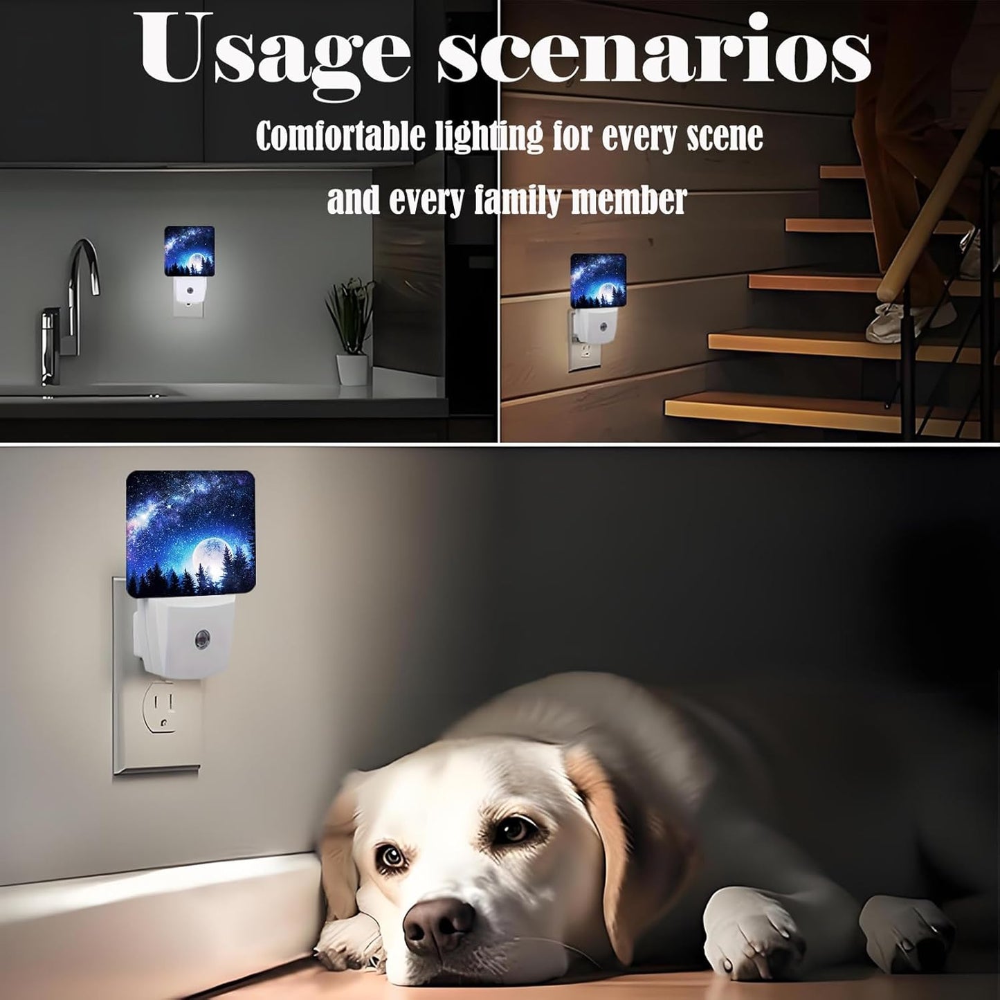 Sea Stars and Moon Night Light,Plug Into Wall for Boys Girls Bedroom Decorative Square Night Light Lamp 0.5w Sleep Friendly