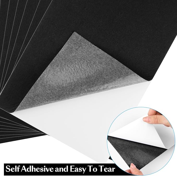 CHRORINE 10 Pcs Black Felt Fabric Sheets Self Adhesive Felt Sheets 8 x 12