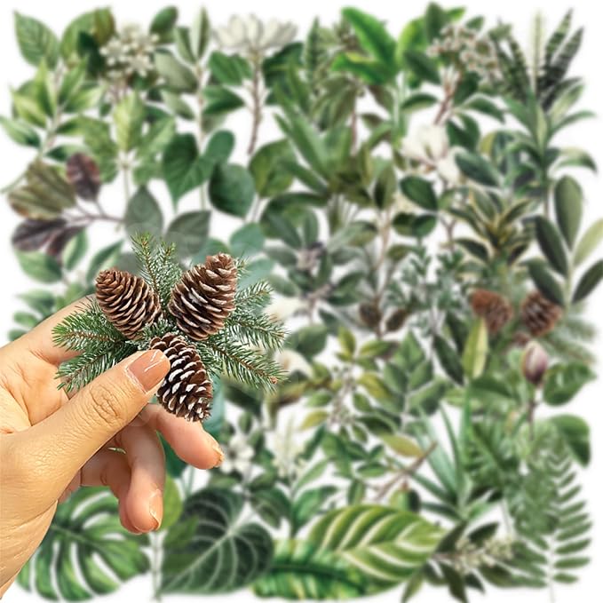 50pcs Transparent Green Leaf Sticker