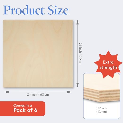 Baltic Birch Plywood 24 x 24 x 1/2 Inch - 12 mm Craft Wood