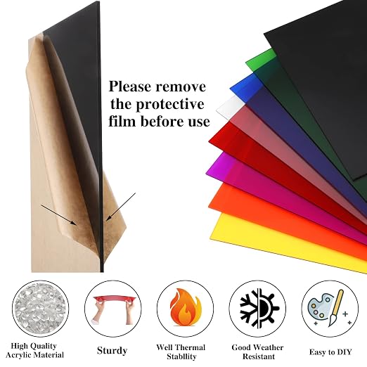8 Pack Colored Acrylic Sheets 8 x 12 Inch, 1/8 Inch Thick, 8 Colors |