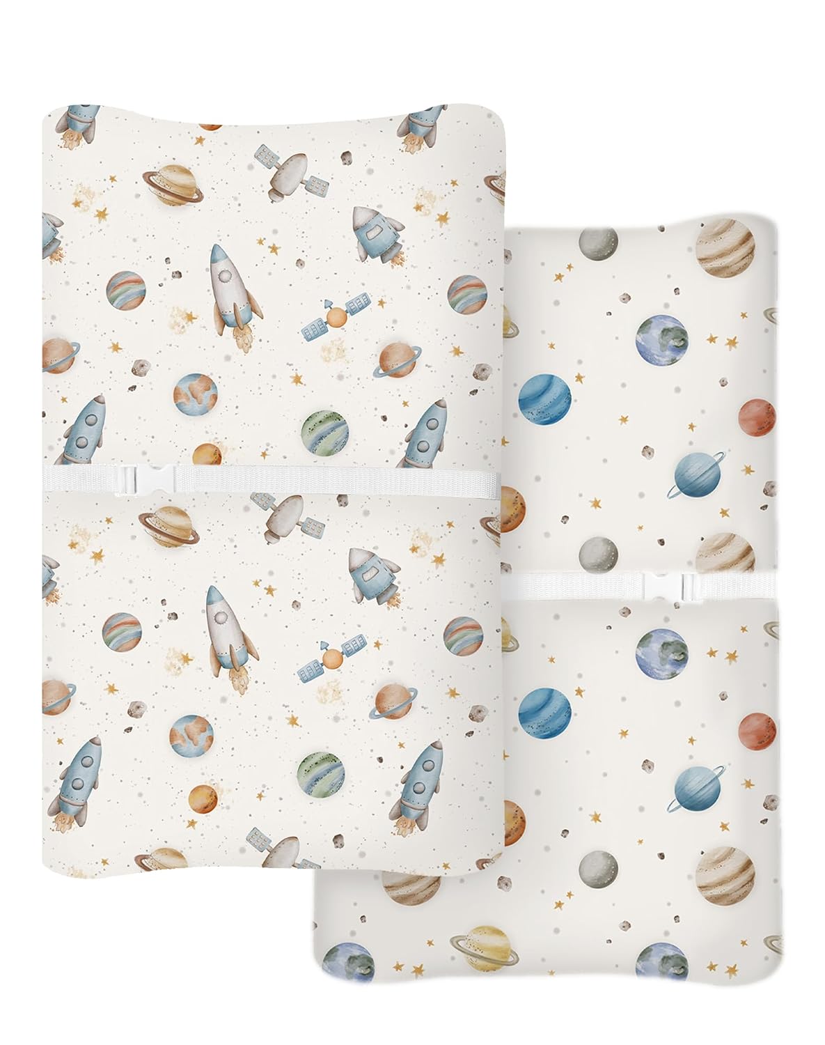 Changing Pad Cover for Baby Boys Girls 2 Pack, Fits Standard 32”×16” Changing Table Pads, Silky Breathable Stretch Knit, Machine Washable (Stellar Adventure)