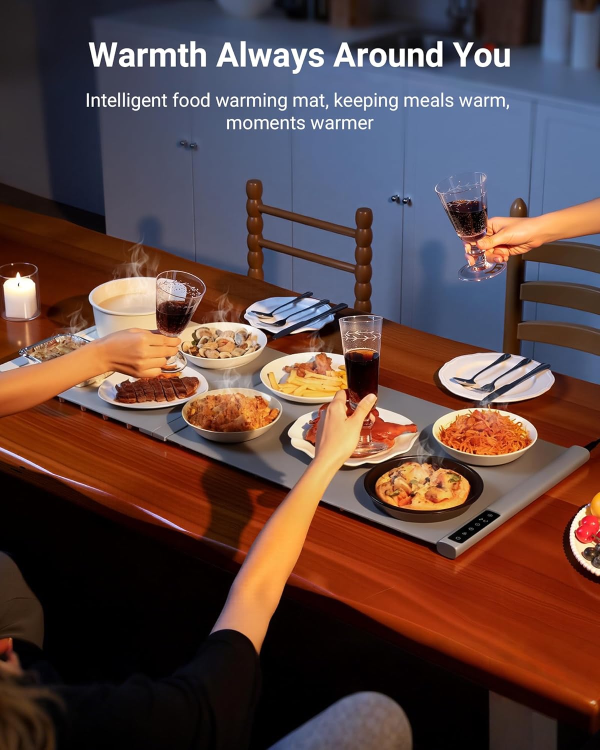 38"x16" Warming Mat for Food Extra Large, Extendable Food Warming Mat, Electric Warming Tray for Buffets Party with 7 Adjustable Temperature, 6 Timer, Silicone Food Warmer for Parties Home Countertop