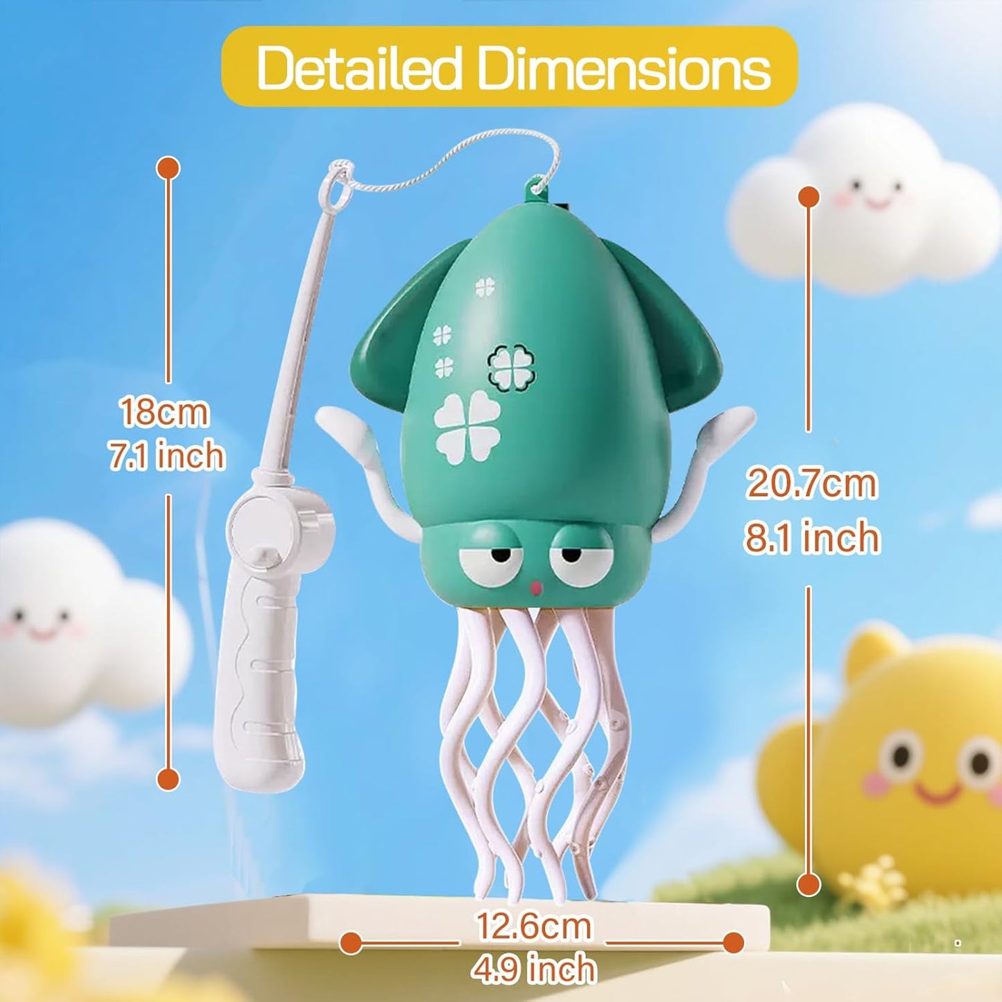 Dancing Octopus Toy Magic Electric Playful Tummy Time Toy, Auto Evasion Crawling Dancing Octopus with Fishing Rod for Baby Toddlers for 3 4 5 6 Year Old Kids Boy Girl Birthday Gifts (Green)