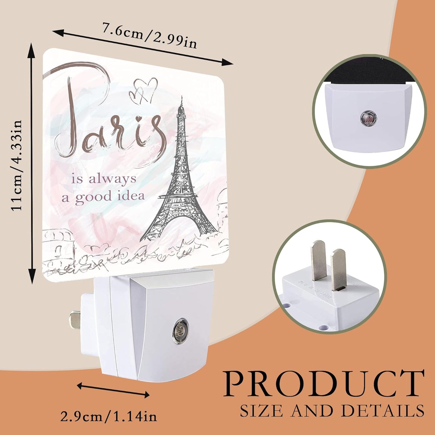 Eiffel Tower Night Light,Paris Night Lights Plug into Wall for Boys Girls Bedroom Decorative Half Round Nightlight Led Lamp 0.5W Sleep Friendly
