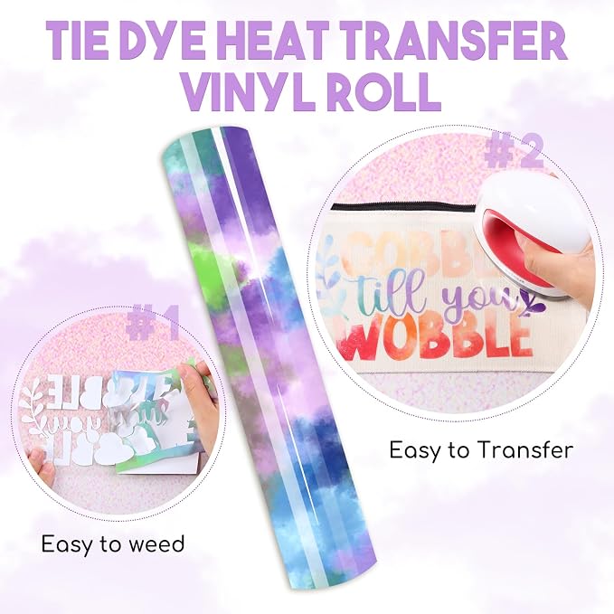HTVSTD Purple Tie Dye HTV Heat Transfer Vinyl 12×8ft Iron on Vinyl | Vivid Color