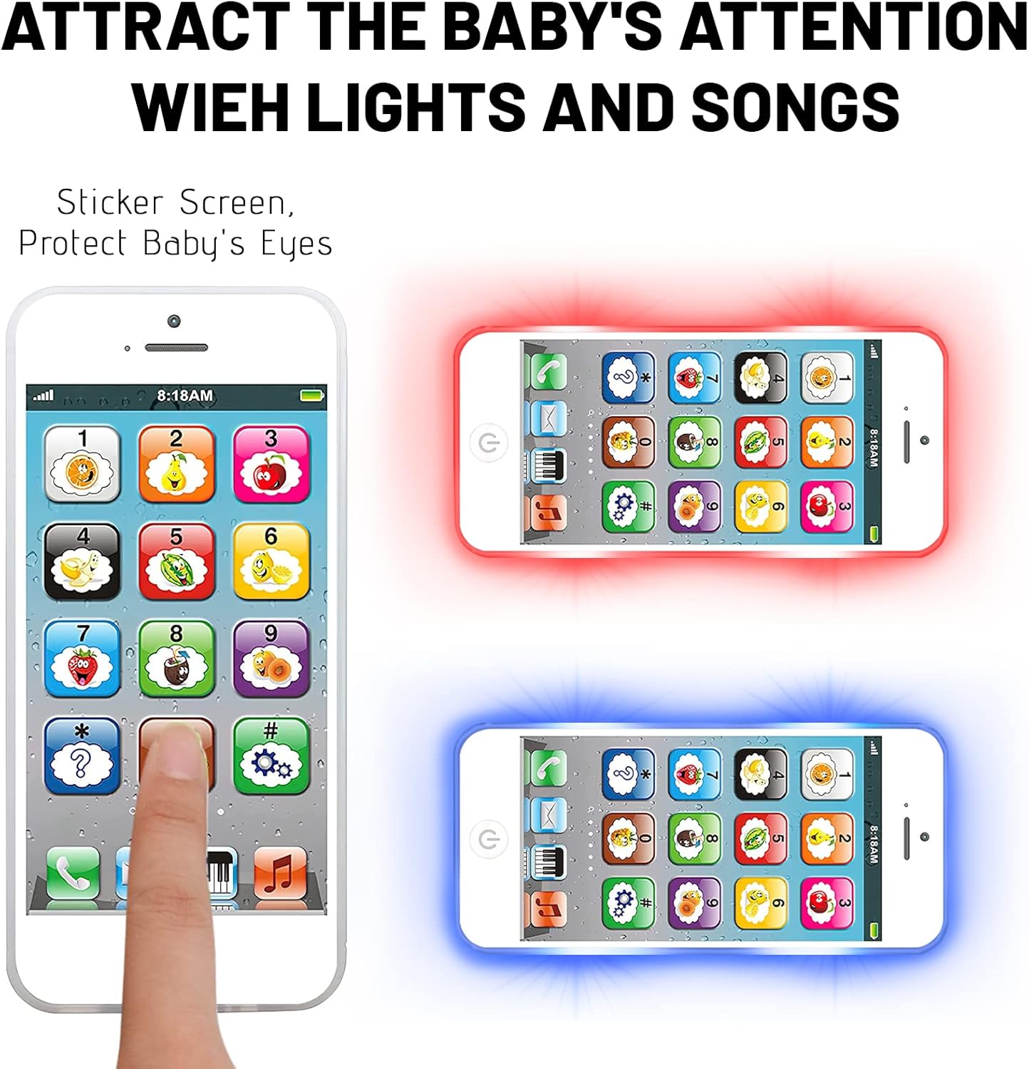 Toy Learning Play Cell Phone with 8 Functions and Dazzling Lights Interactive Toy for Toddler Baby Kids Boys Girls