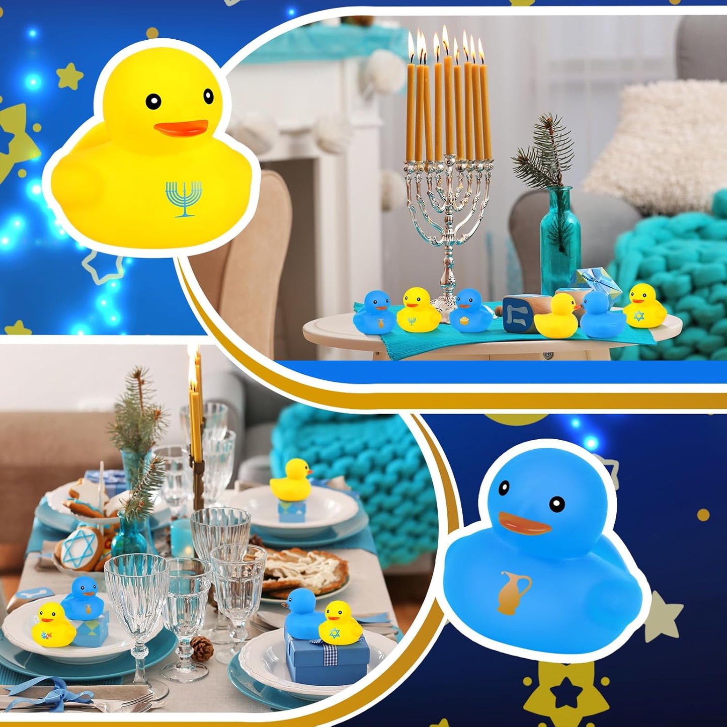 Deekin 48 Pcs Hanukkah Rubber Ducks Squeaky and Floating Rubber Ducks Dreidel Menorah Bathtub Hanukkah Decorations for Party Supplies Favors Holidays Birthday Gifts (Cute)