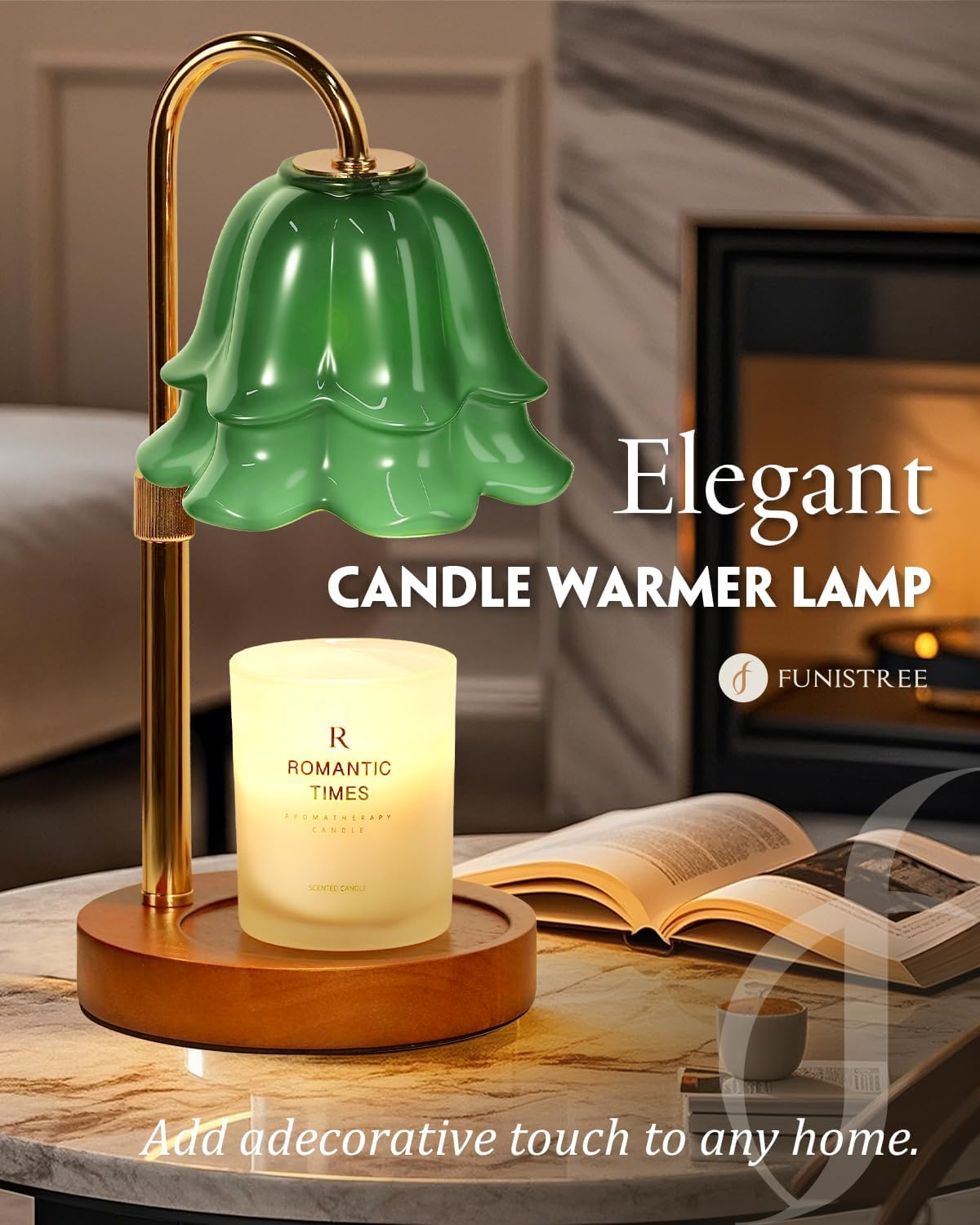 Green Candle Warmer Lamp with Timer & Dimmer, Adjustable Height Christmas Gifts Birthday Gifts for Women Mom, Flower Candle Lamp Warmer, Wax Warmer with 2 Bulbs, House Warming New House Decorations