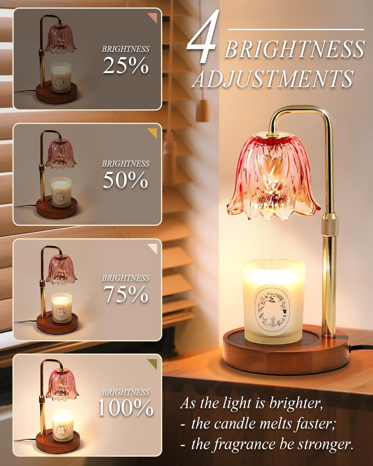 Flower Candle Warmer Lamp with Timer Dimmable,Candle Warming Lamp Height Adjustable,Candles Warmer Light for Jar Candles,Christmas Gifts for Women,House Warming Gifts New Home Decor