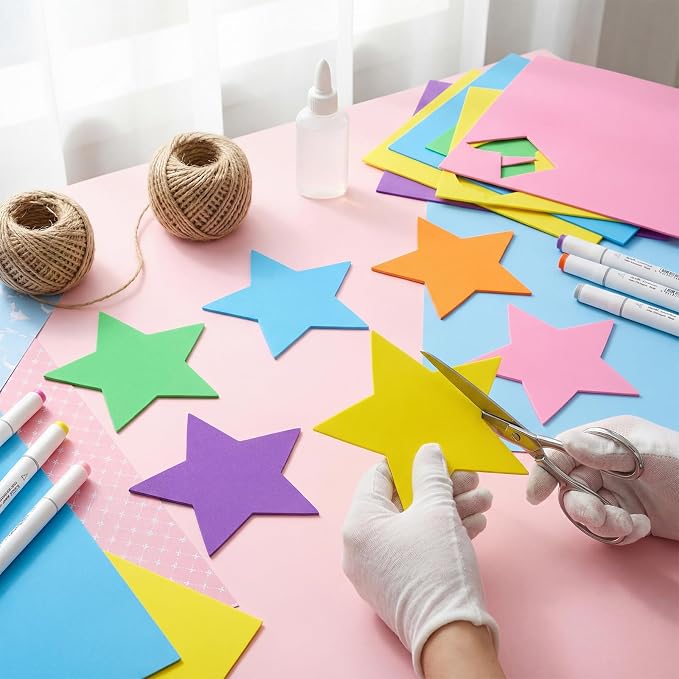 Ireer 48 Pcs Large Star Shaped Foam Cutouts 6 Inch Neon Bulletin Board Decor
