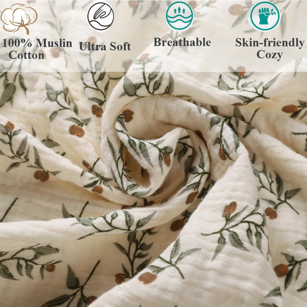 Muslin Bassinet Sheet Compatible with UPPAbaby Bassinet, 2 Pack Cotton Stylish Boho Fitted Bassinet Sheets Super Soft for Baby Roman Green & Botanical Leaf