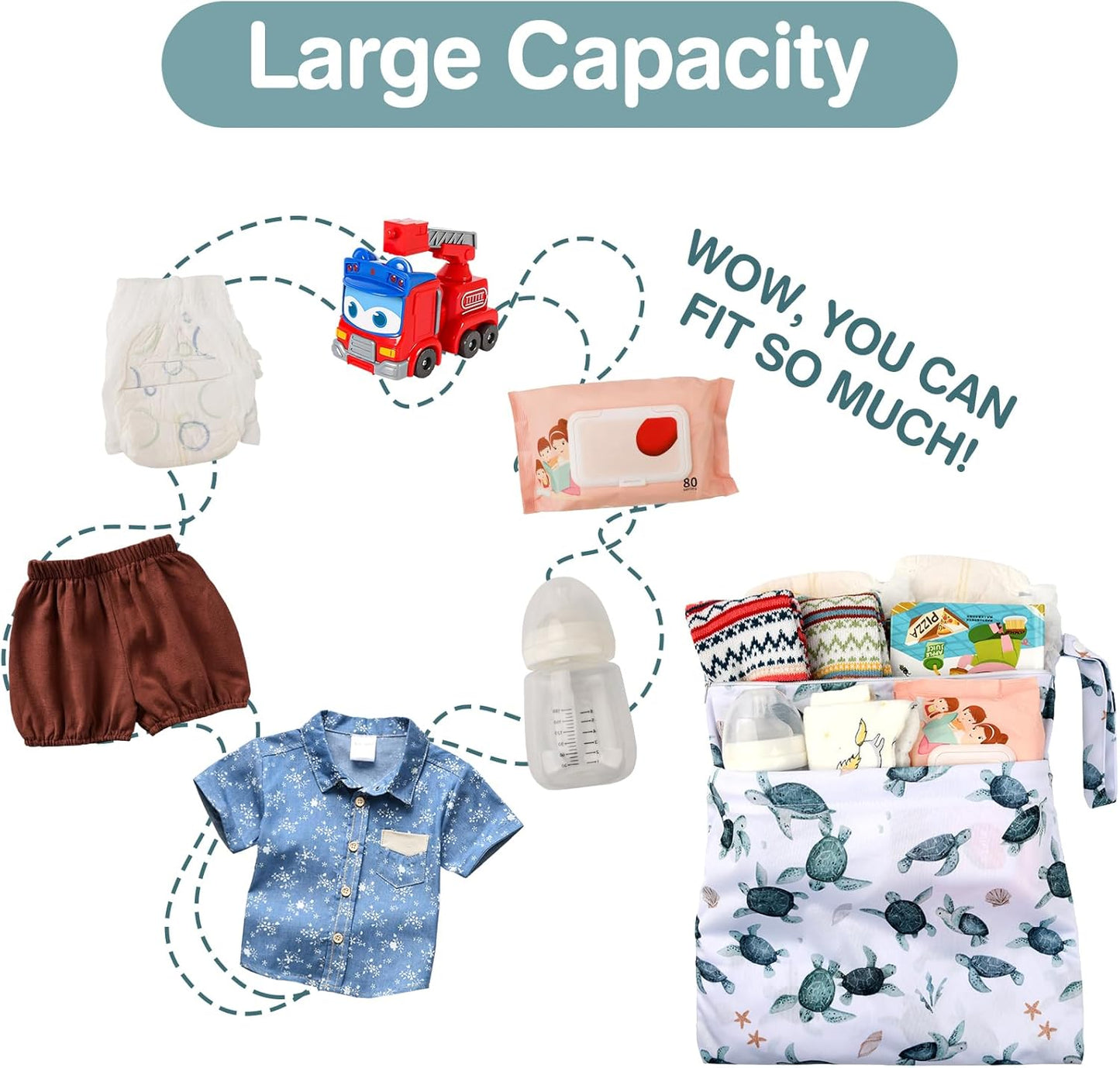2pcs Cloth Diaper Wet Dry Bags Waterproof Reusable with Two Zippered Pockets Travel Beach Pool Daycare Soiled Baby Items Yoga Gym Bag for Swimsuits or Wet Clothes-Dolphin
