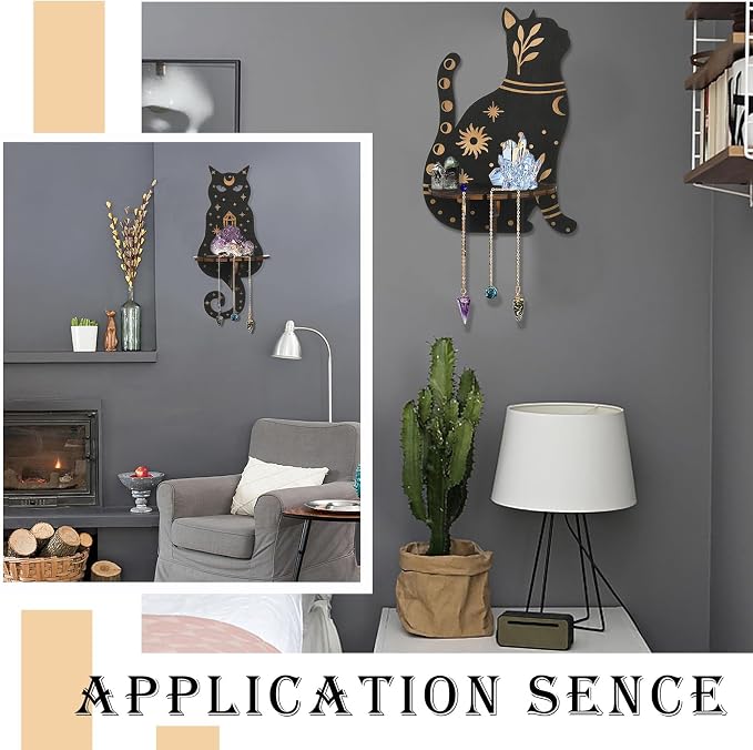 2 pcs 2 Styles Black Cat Theme Wooden Display Shelf Gothic Animal Floating