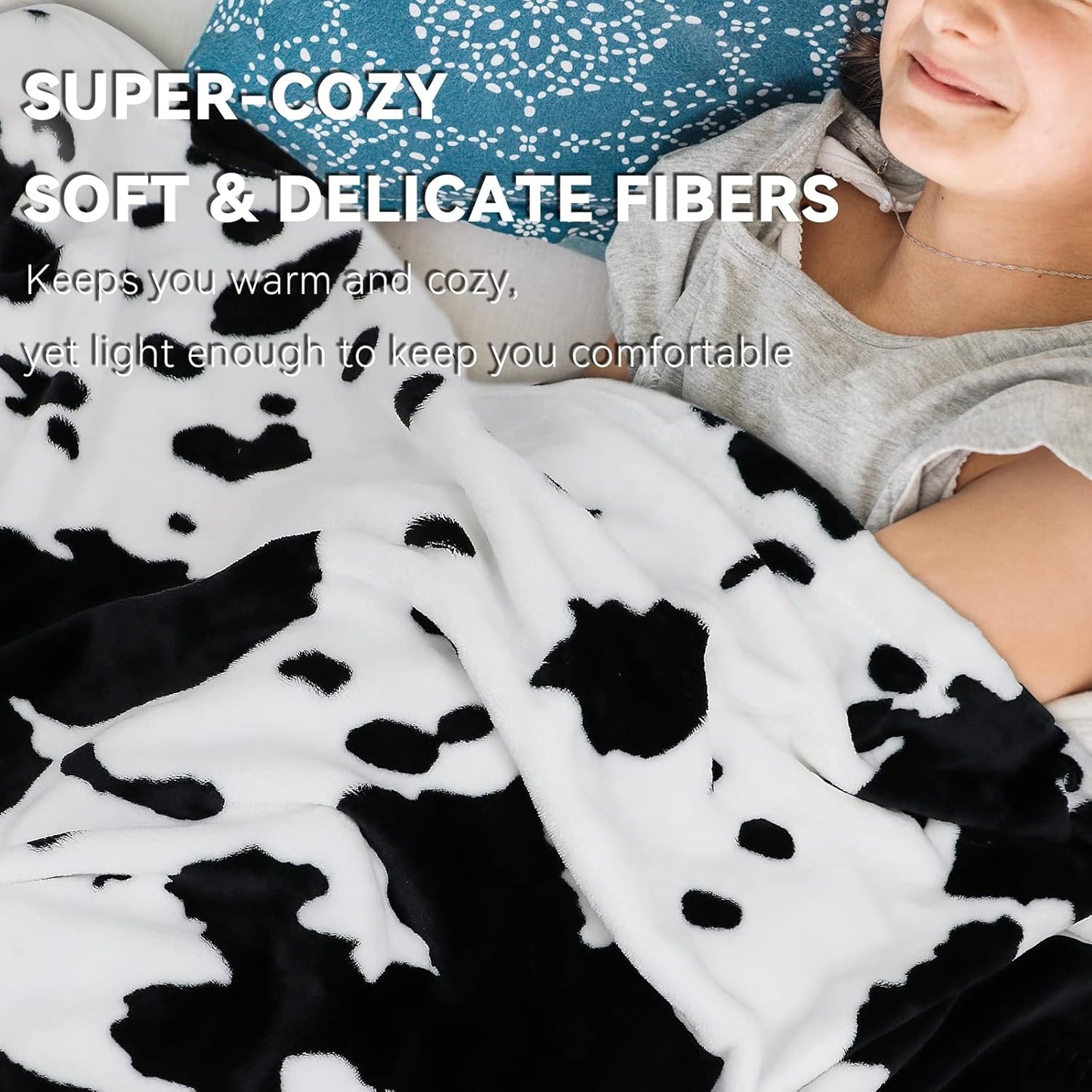 GEULAY King Size Cow Print Blanket - Breathable Lightweight Plush Fleece Throw for Livingroom Western Decor All Seasons, Luxuriously Soft Large Bed Cover 90"x108"