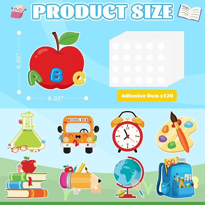 54Pcs Back to School Cutouts, Classroom Theme Bulletin Board Decoration