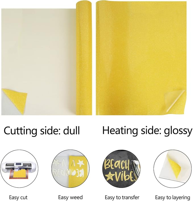 guangyintong Glow Glitter Gold Heat Transfer Vinyl HTV Rolls, Glitter HTV Vinyl
