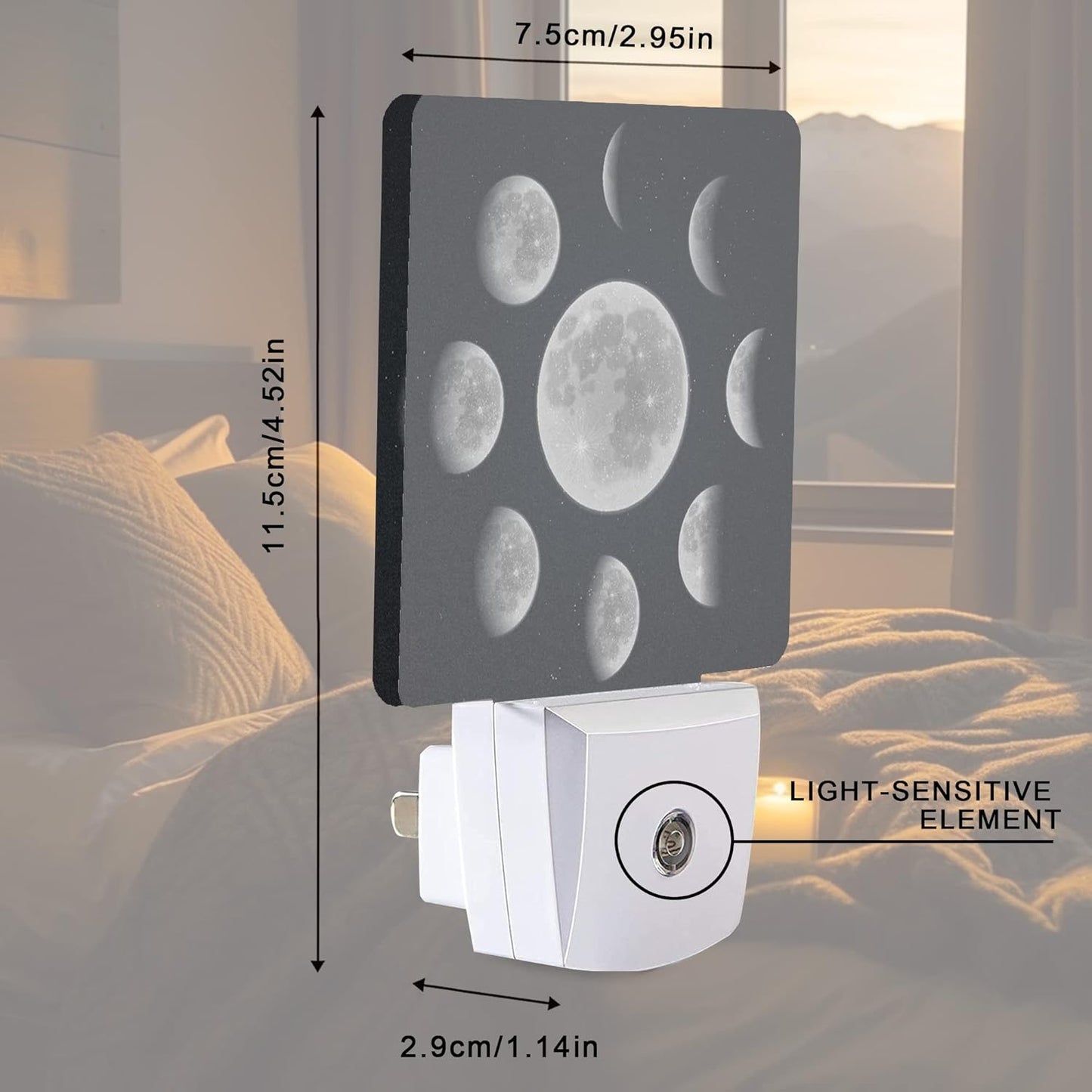 Moon Phases Night Light Plug-in LED Nightlights Auto Sensor Night Lamp Dusk-to-Dawn Lamp Home Decor for Nursery Children Girls Boys
