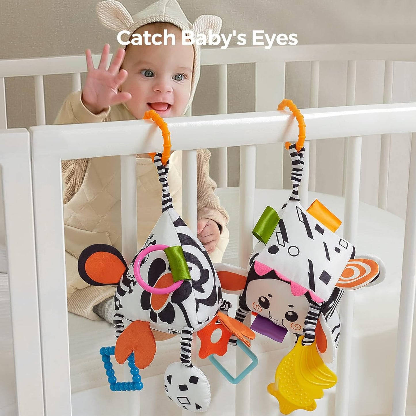 TUMAMA High Contrast Baby Toys, Black and White Infant Toys 0-3 Months for Newborn, Soft Sensory Rattles Toys with Teether for Toddlers