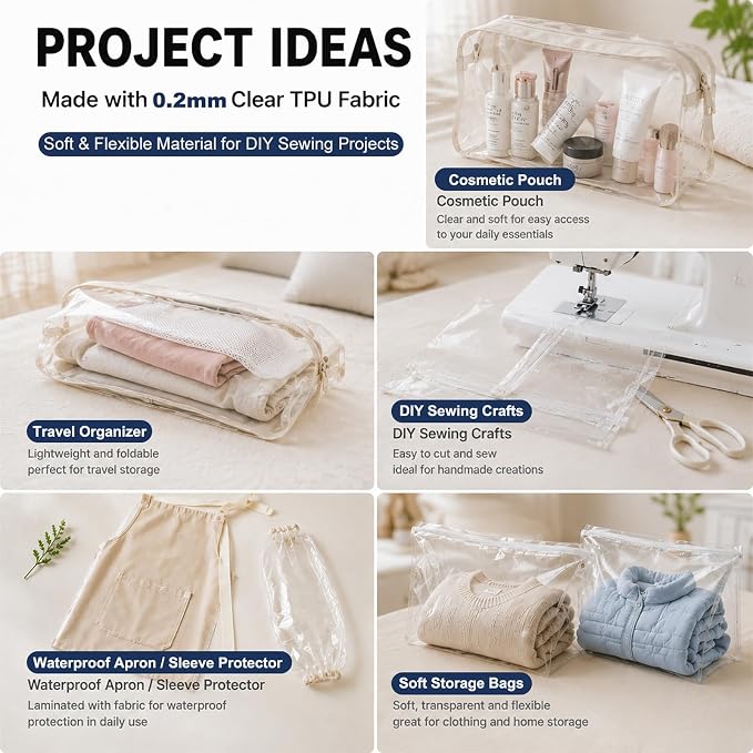SHISU Clear TPU Vinyl Fabric 8 Mil, Large Waterproof Sheet | Wide transparent