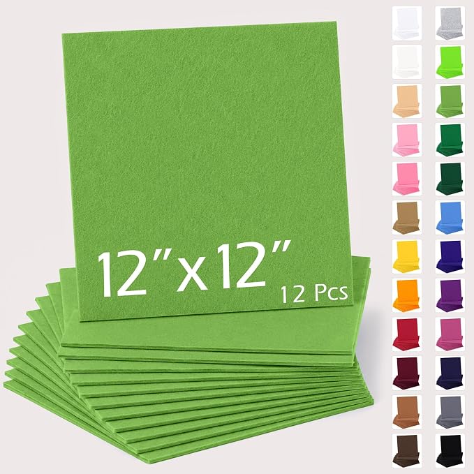 12" x 12" Felt Sheets for Crafts, 2mm Stiff Felt Fabric, Moss Green