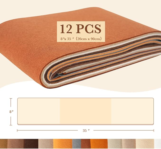 Phantomon 8" x 35" Felt Fabric Sheets, 1mm Sturdy Nonwoven Felt Rolls, Large