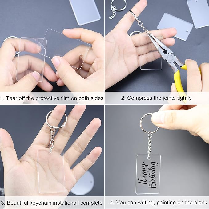 90 Pieces Clear Acrylic Keychain Blanks Rectangle | 2 Inch Plastic Clear