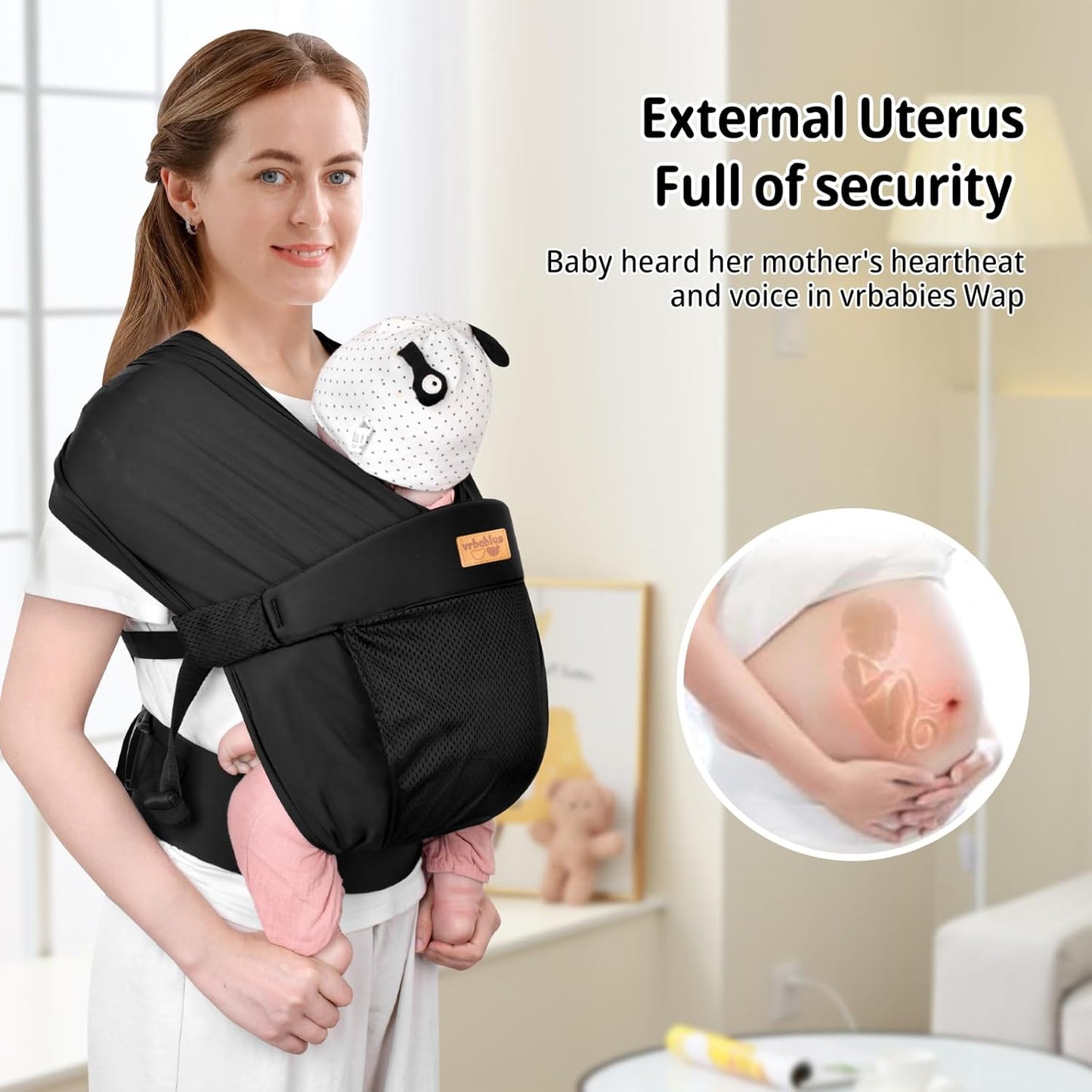 Baby Wraps Carrier Sling, Baby Carrier for Newborns and Toddlers,Skin-Friendly and Soft Front Baby Carrier Wrap Perfect Baby Gifts (Black, Mesh)