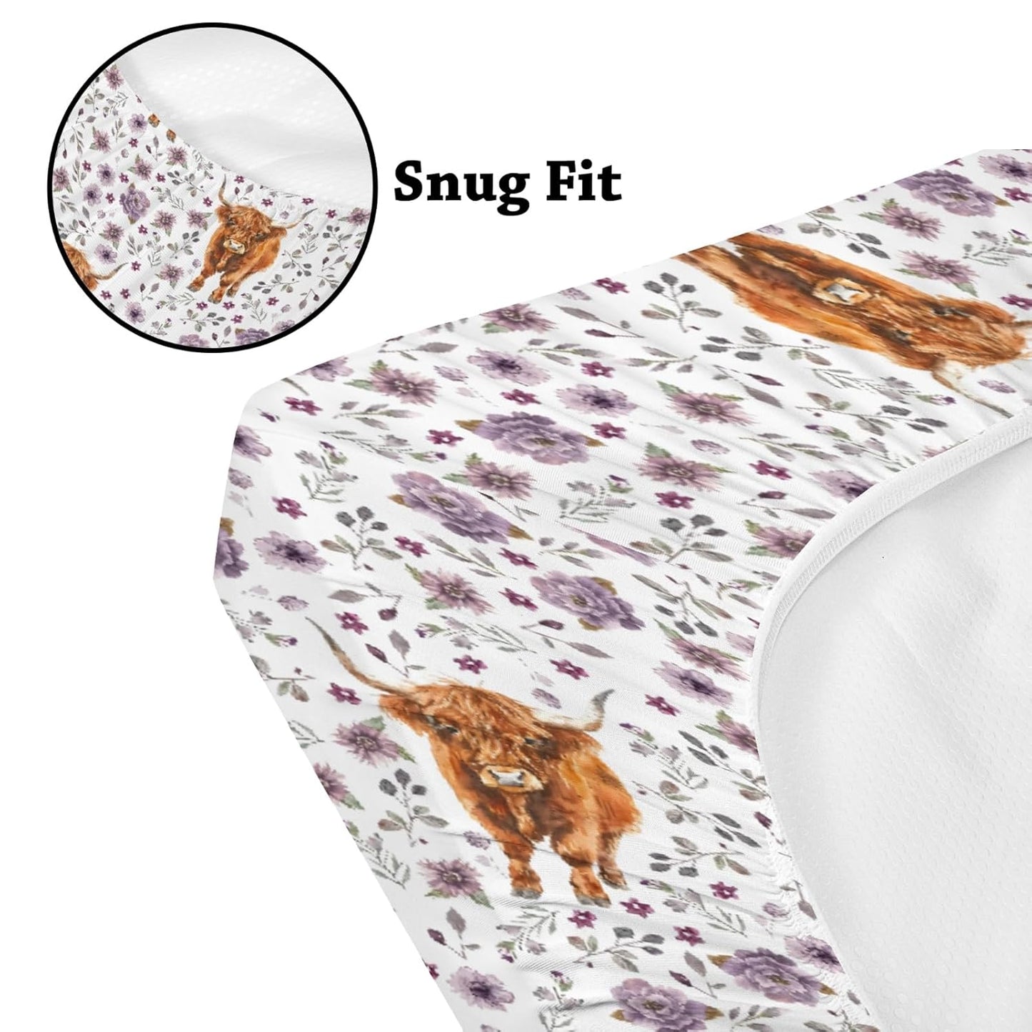 Soft 2 Pack Highland Cow Floral Pattern Baby Changing Pad Covers for Infant Newborn, Unisex Farm Animals Western Cow Flowers Nursery Fitted Diaper Changing Table Pad Mat Sheets for Boys Girls-16x32
