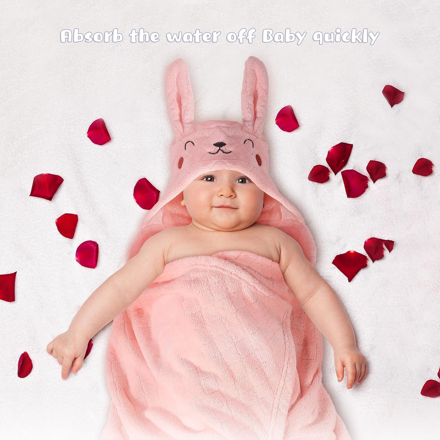 Hooded Toddler Bath Towels, 2 Pack Thick Towel for Kids with Animal Hood, Extra Large 50 x 32 inch for Baby 0-6 Years, Soft Absorbent Coral Fleece for Boys & Girls, Pink Ribbit & Yellow Bee