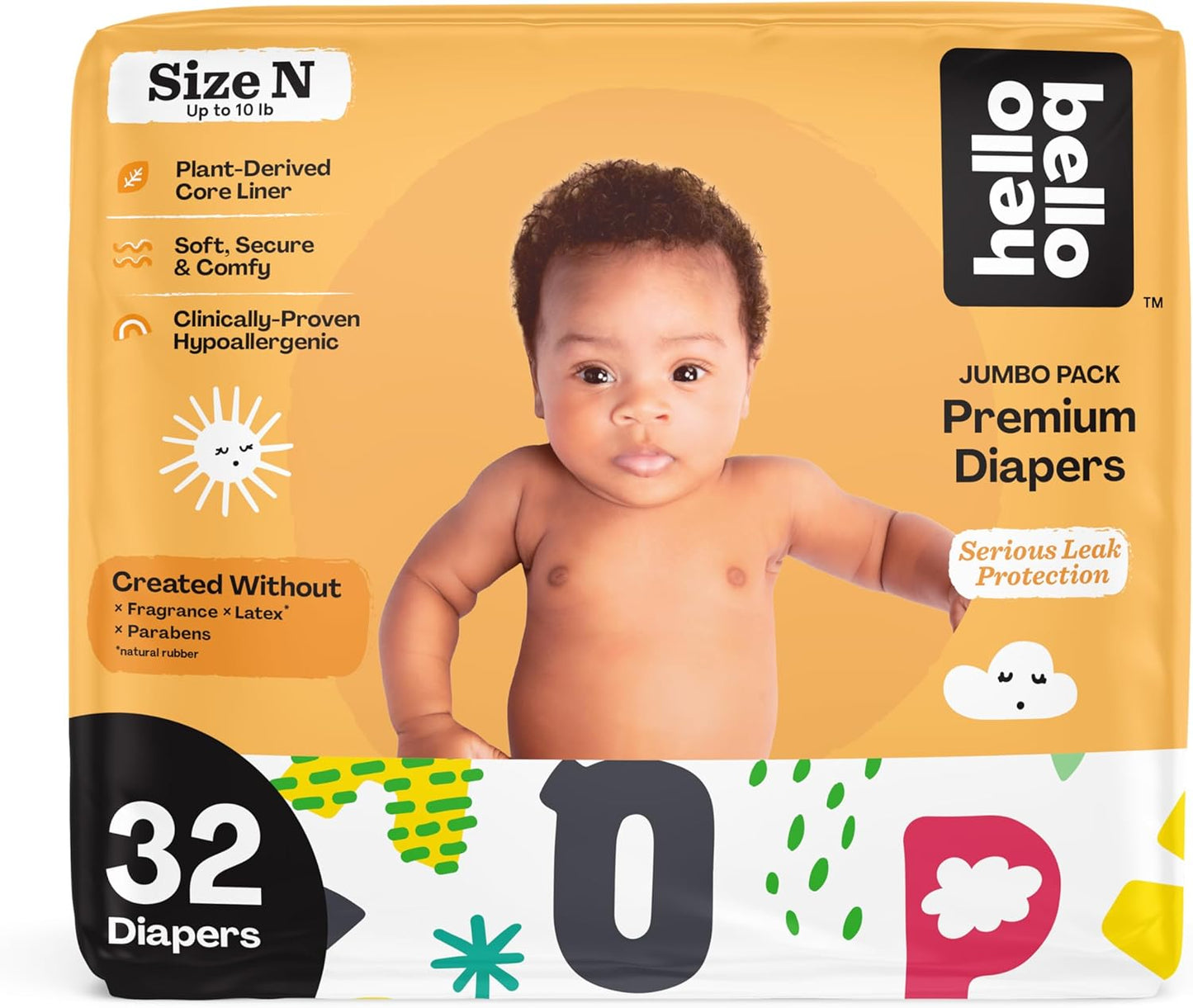 Hello Bello Premium Baby Diapers Size Newborn, 32 Count of Disposable, Extra-Absorbent, Hypoallergenic Baby Diapers with Snug and Comfort Fit, Alphabet Soup