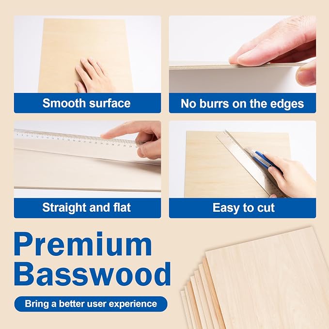 30 Pack Basswood Sheets for Crafts, Wood Burning, Architectural Models