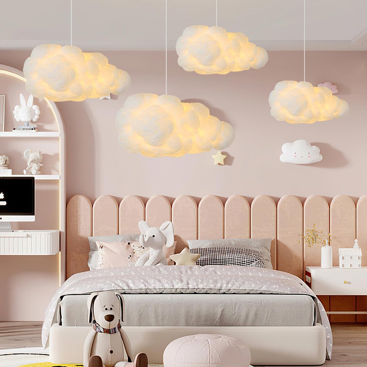 Cloud Pendant Hanging Light Fixture, Modern Fluffy Ceiling Lighting Chandelier, White Lamp Shade Lampshade for Children Girls Kids Living Room (40cmx20cm)