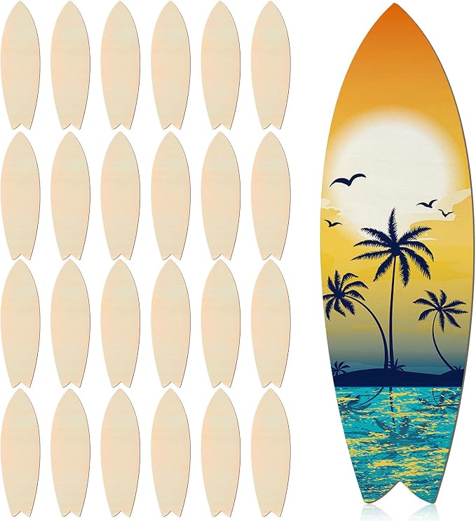 24 Pcs 12 Inch Unfinished Wood Surfboard Cutout