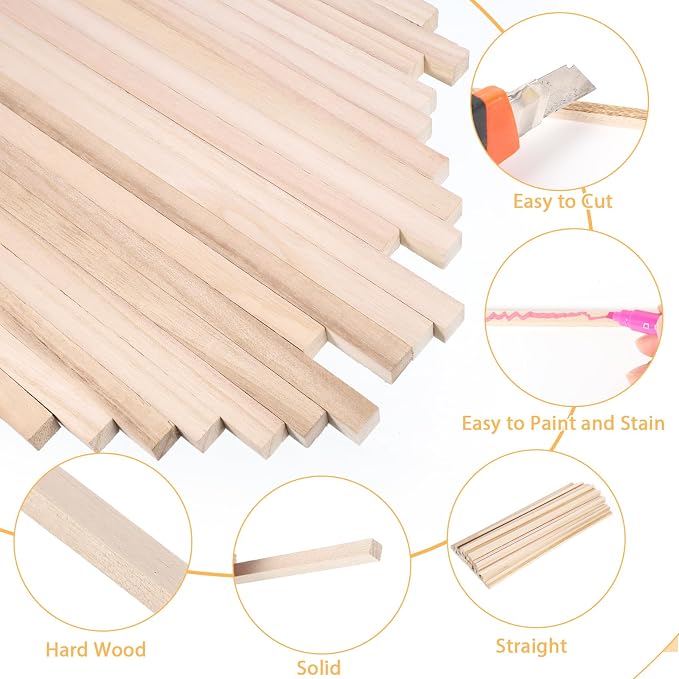 140-Pack Balsa Wood Sticks 1/4" x 12" Square Dowel Rods