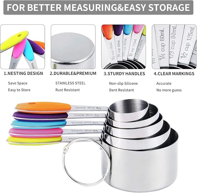 TILUCK Nesting Measuring Cups and Spoons Set, Stainless Steel