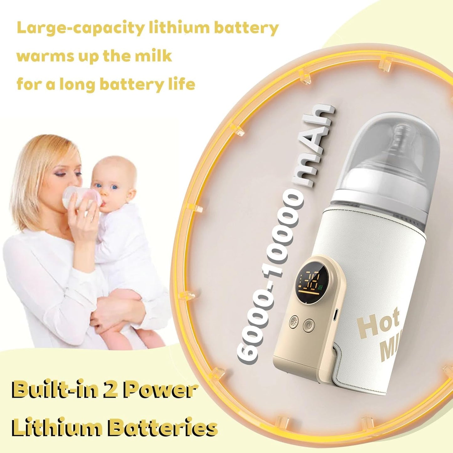 2025 Upgrade Portable Bottle Warmer for Travel,Comfortable Bottle Warmer on the go,Rapid Warming,Long-Lasting Warming up to 6-10H (10000 mAh)