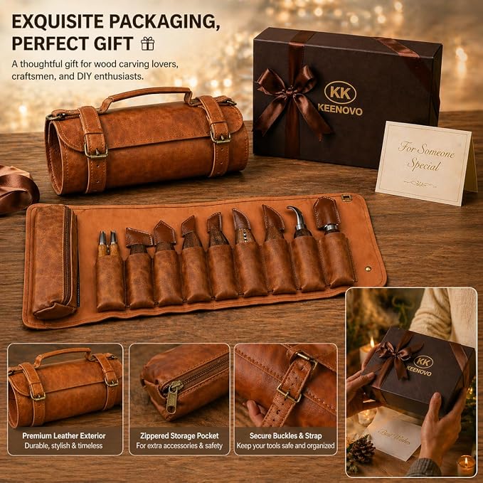 Deluxe Wood Carving Kit, High-Carbon Steel Knives, Safety Gloves, Woodworking
