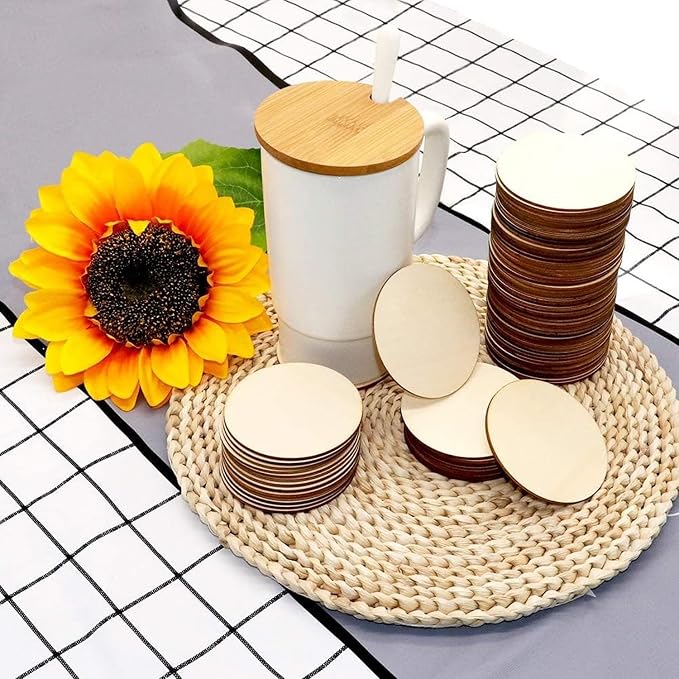 120 Pcs Unfinished Wood Circle Coins, 2 Inch Natural Wood Slices, Disc Blank