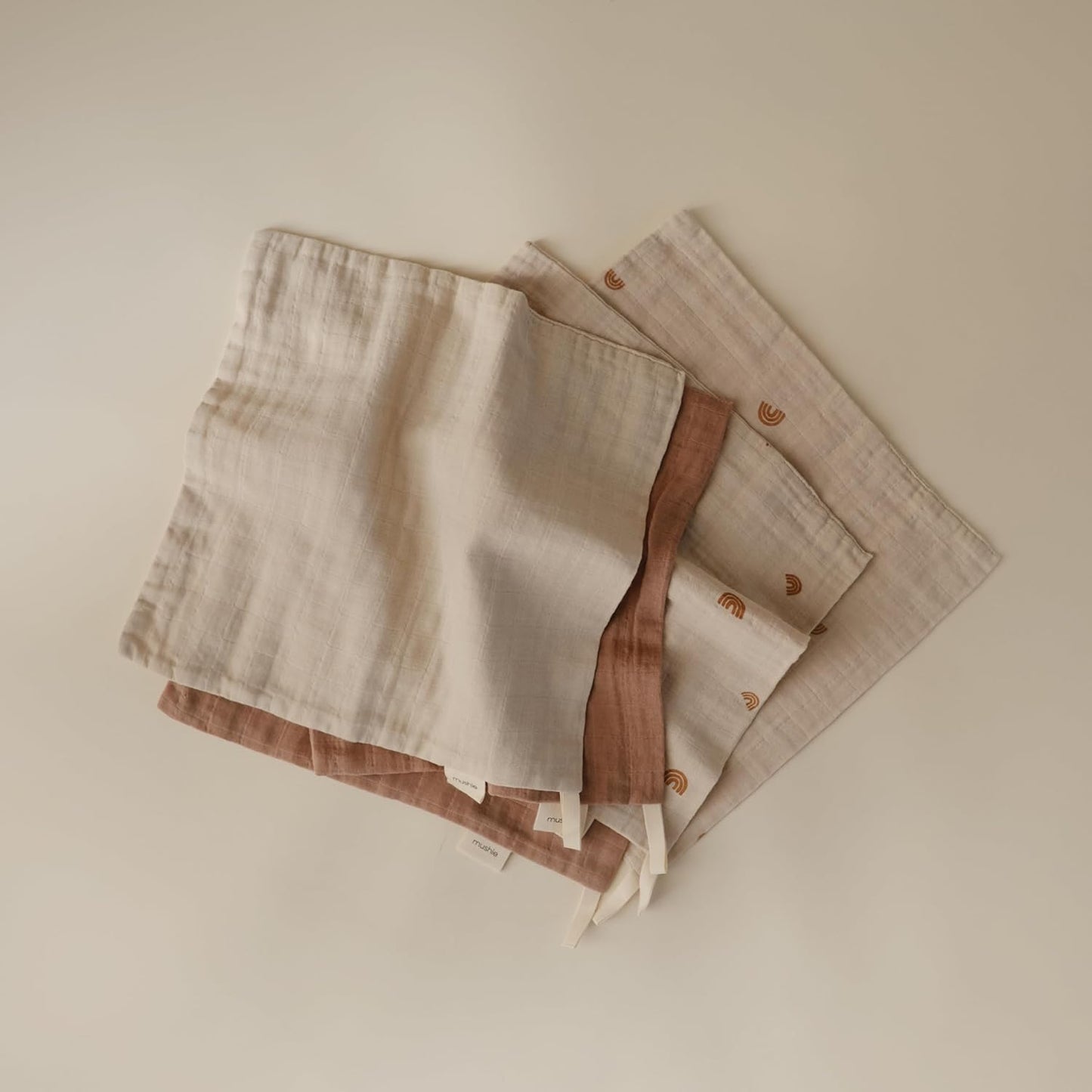 mushie Muslin Organic Cotton Washcloths 5-Pack (Rainbow Combo) | Soft Wipes for Baby Cleanups and Bathing